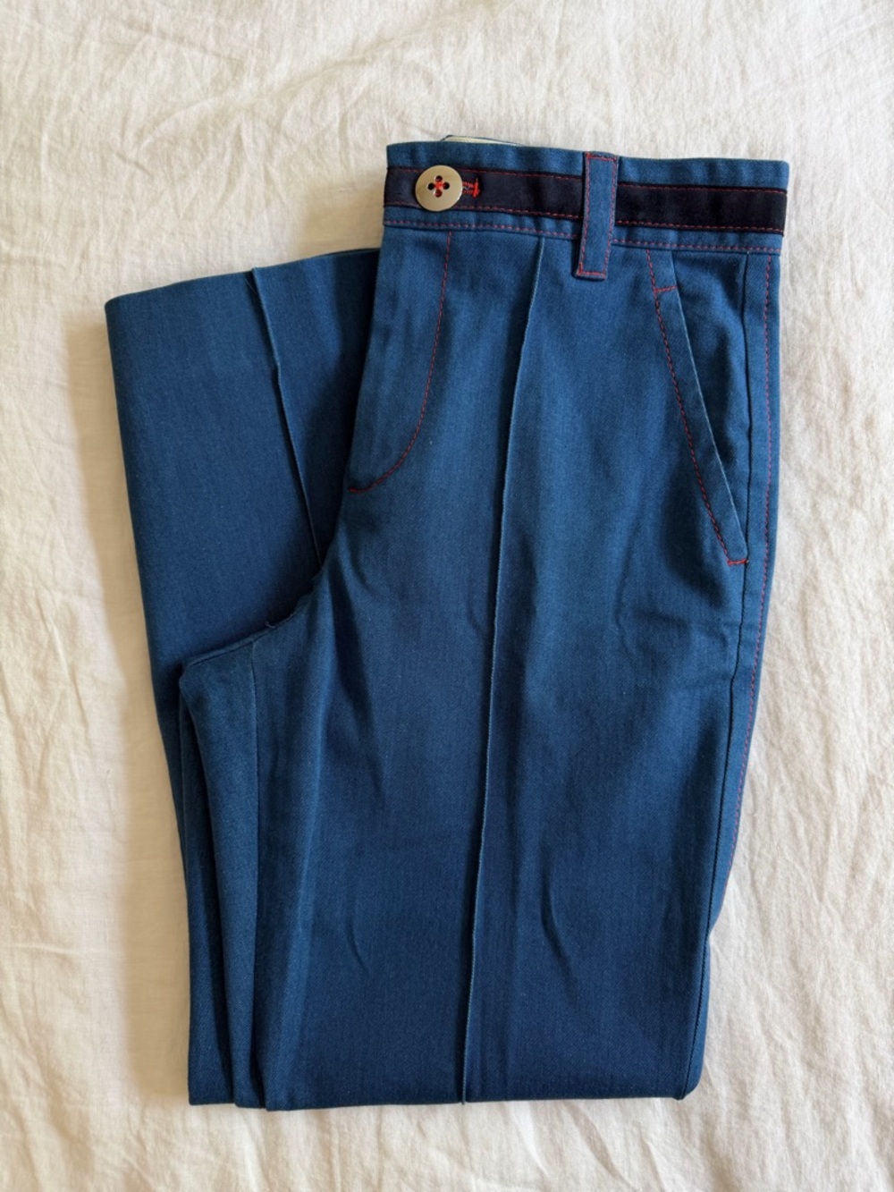 Marc Jacobs Blue Trouser with Red Topstitching and Silver Buttons